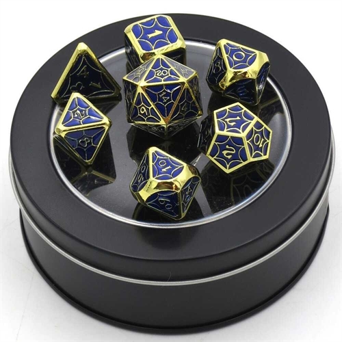 Golden Luxury with Blue - Metal RPG Dice - Epic Dwarf Dice
